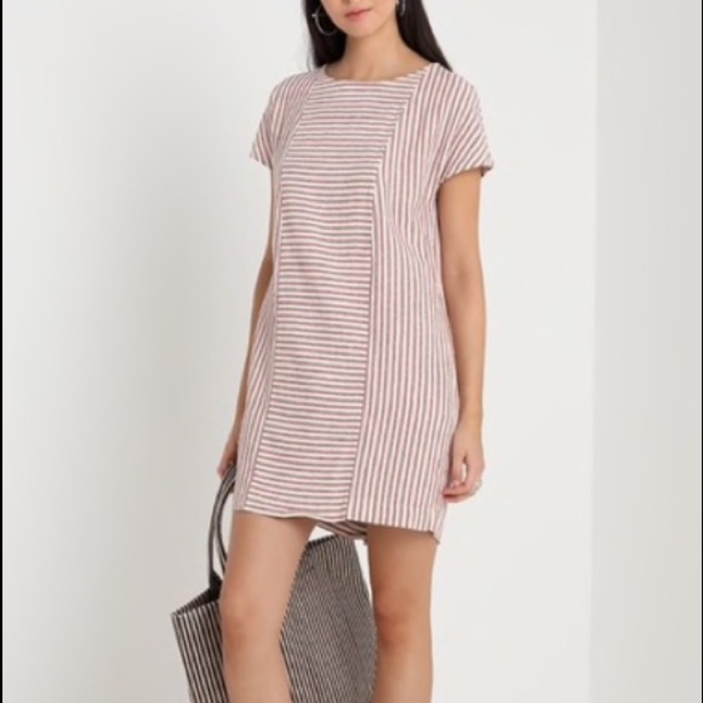 madewell linen dress button back pinkish